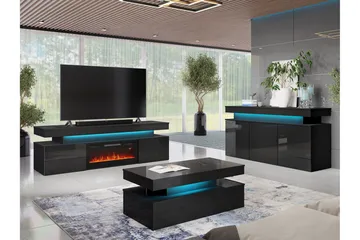 Glenndale Tv bänk med Förvaring + LED kamin + Belysning 190 - Svart - Products - Möbler - TV- & Mediamöbler - TV-skåp