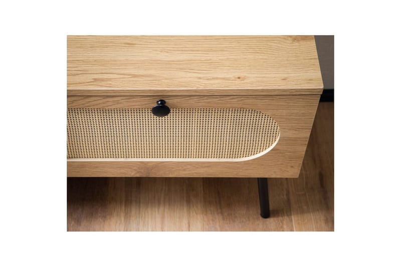 Lowboard Wohnling Melaminbelagd MDF-ekoptik, rottingfront, 2 lådor, metallben Modern - Products - Möbler - TV- & Mediamöbler - TV-skåp