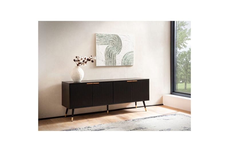 Lowboard Wohnling Spånskiva Svart Folierad med 2 Dörrar Modern Ek med Metallben - Products - Möbler - TV- & Mediamöbler - TV bänk & mediabänk