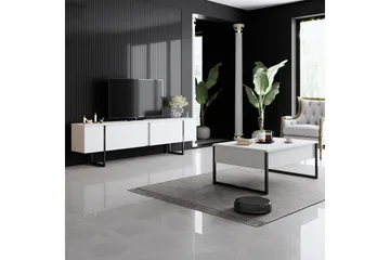 Luxe Tv-bänk 180x50 cm Vit/Svart - Hanah Home - Products - Möbler - TV- & Mediamöbler - TV bänk & mediabänk