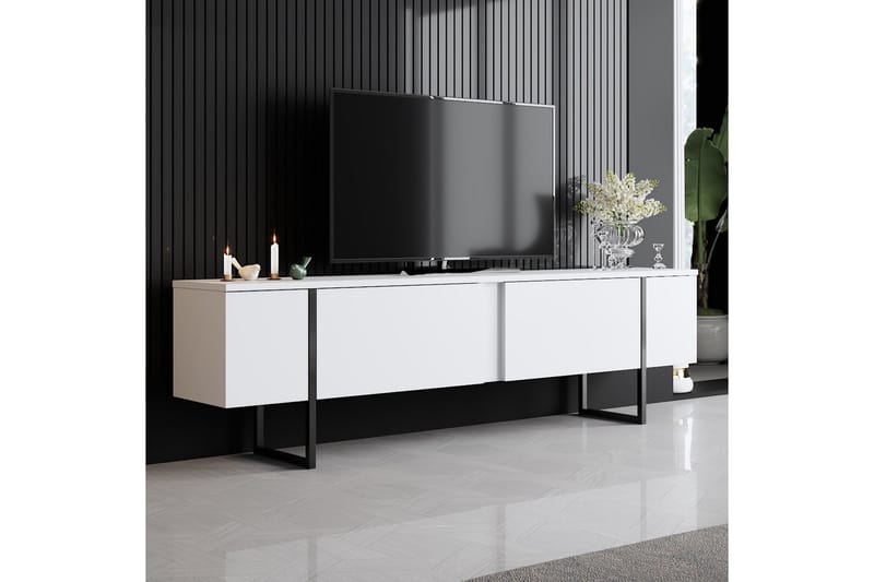 Luxe Tv-bänk 180x50 cm Vit/Svart - Hanah Home - Products - Möbler - TV- & Mediamöbler - TV bänk & mediabänk