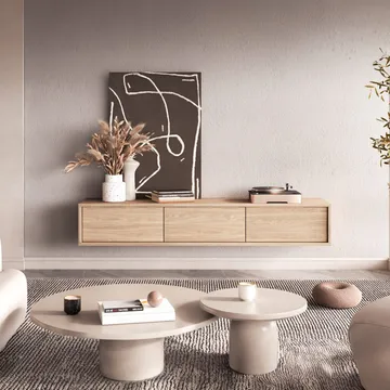 Vägghängd TV-bänk Frida 3 luckor upp - Oljad Ek - Products - Möbler - TV- & Mediamöbler - TV bänk & mediabänk