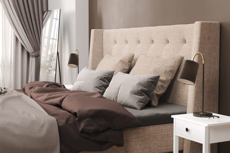 Cuba Sängpaket 210x210 med Två Beiga Kuddar - (+Fler val) Beige/Brun - Products - Möbler - Säng - Kontinentalsäng