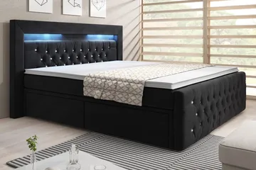 Franco Komplett Sängpaket med förvaring LED-belysning 180x200 cm - Svart / Sammet kristall sänggavel - Products - Möbler - Säng - Säng med förvaring