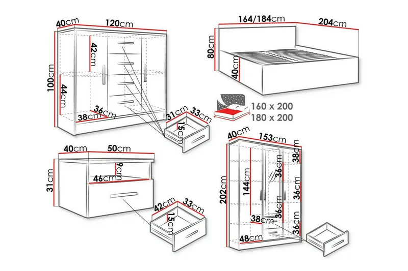 Kintore Möbelset För Sovrum - Vit - Products - Möbler - Säng - Möbelset för sovrum