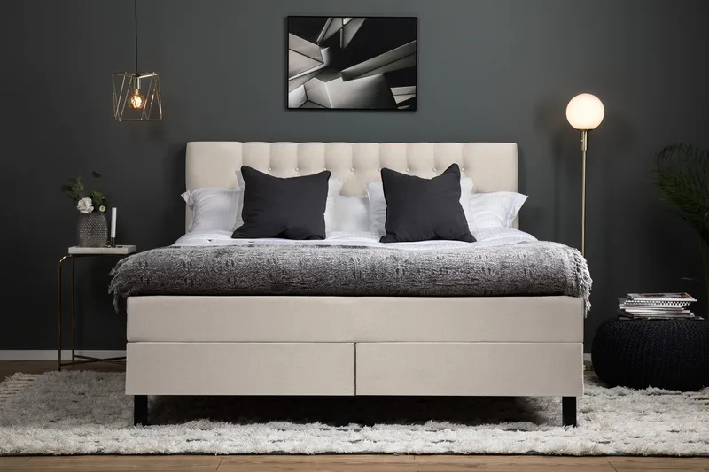 Lucky Komplett Sängpaket 180x200 Polyeter Diamant Sänggavel - Beige - Products - Möbler - Säng - Kontinentalsäng