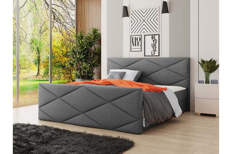 Milano Kontinentalsäng 140x200 cm med Sänggavel  Rosa - Grå - Products - Möbler - Säng - Säng med förvaring