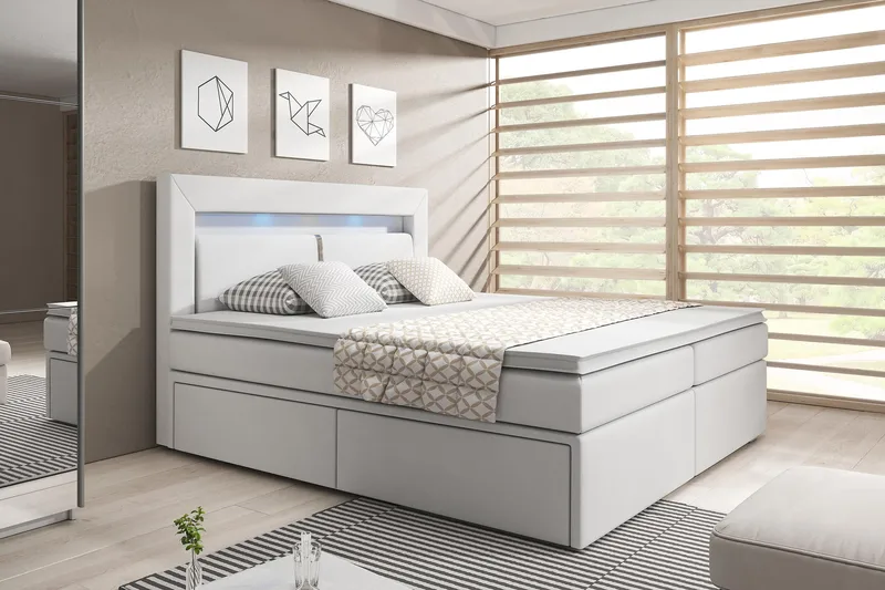 Modena Sängpaket 180x200 medFörvaring LED-belysning - Vit - Products - Möbler - Säng - Säng med förvaring