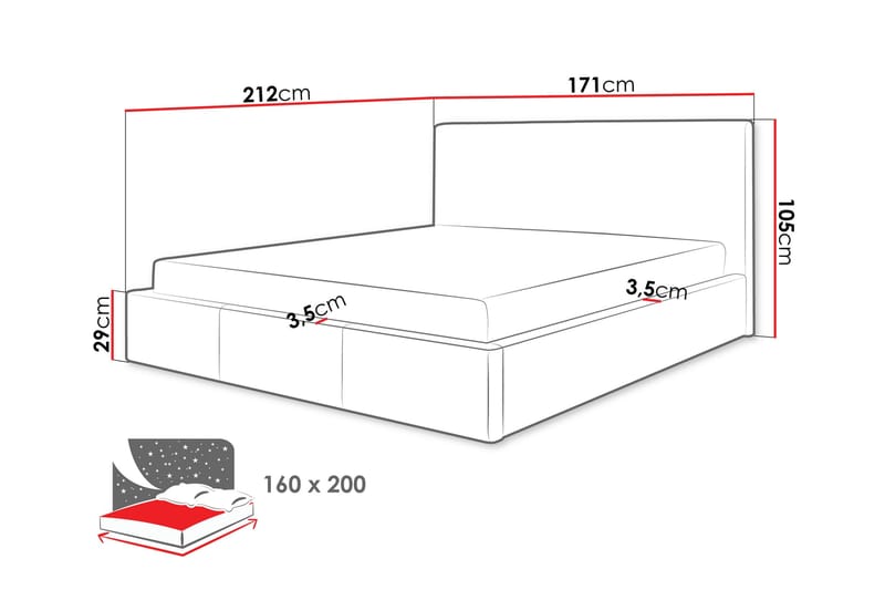 Nieres Förvaringssäng 160x200cm LED-belysning - Grå - Products - Möbler - Säng - Säng med förvaring
