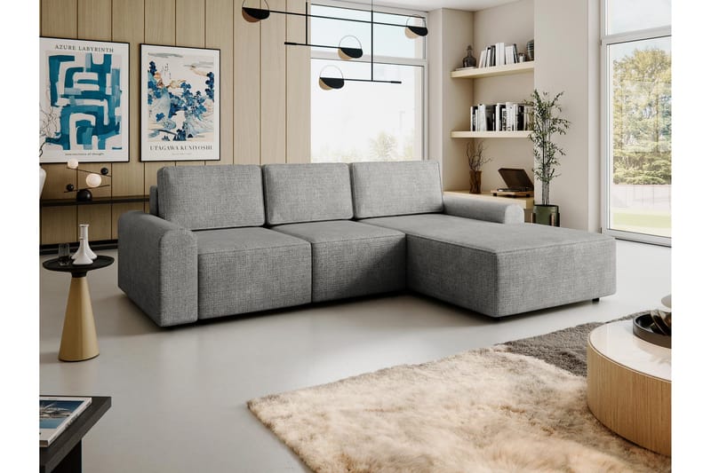 Bella Bäddsoffa med Divan 3-sits i Plysch - Grå - Products - Möbler - Soffa - Bäddsoffa - Bäddsoffa divan