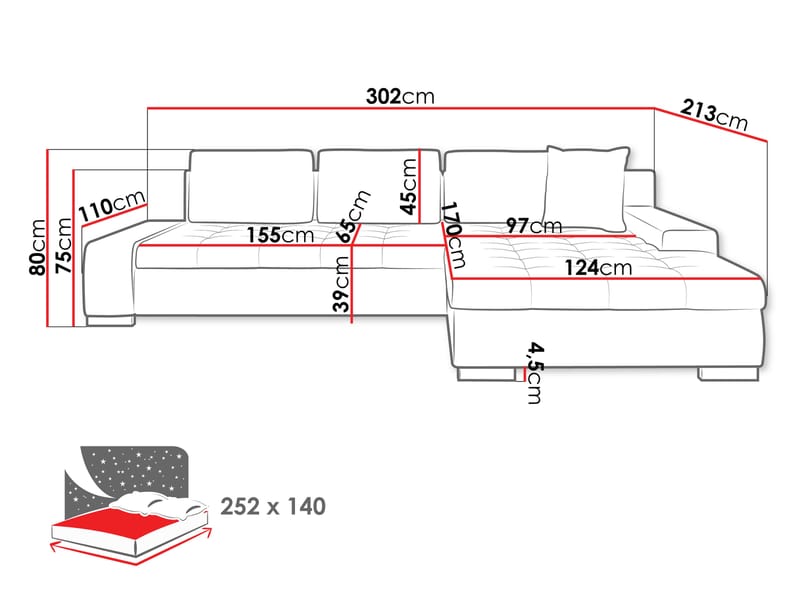Cerys Bäddsoffa med Divan 4-sits - Grå - Products - Möbler - Soffa - Bäddsoffa - Bäddsoffa divan