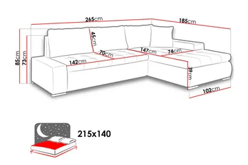 Cerys Divanbäddsoffa 265x185x85 cm Universal - Grå - Products - Möbler - Soffa - Bäddsoffa - Bäddsoffa längsbäddad