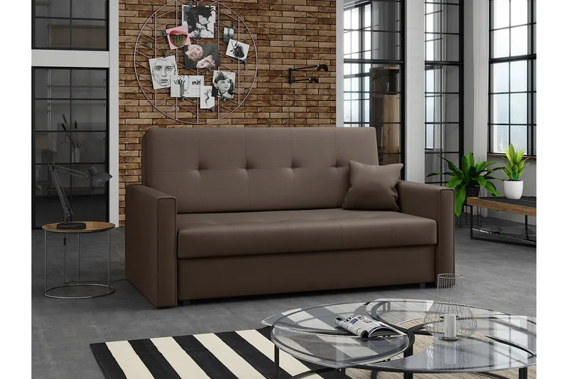 Denegal 2-sits liten bäddsoffa i Plysch - Brun - Products - Möbler - Soffa - Bäddsoffa - 2 sits bäddsoffa