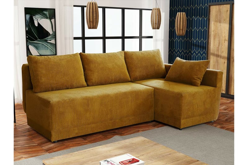 Denegal 3-sits Hörnbäddsoffa Mustard yellow - Products - Möbler - Soffa - Bäddsoffa - Hörnbäddsoffa