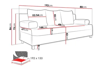 Dover Bäddsoffa 192x80x80 cm - Blå - Products - Möbler - Soffa - Bäddsoffa - 3 sits bäddsoffa