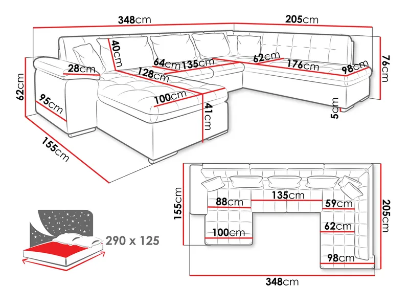 Dynir Bäddsoffa med Divan och Schäslong 5-sits - Rosa - Products - Möbler - Soffa - Bäddsoffa - Bäddsoffa divan