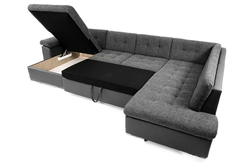 Dynir Stor Hörnbäddsoffa Divan med Förvaring Höger 350 cm - Svart / Grå - Products - Möbler - Soffa - Bäddsoffa - Bäddsoffa längsbäddad