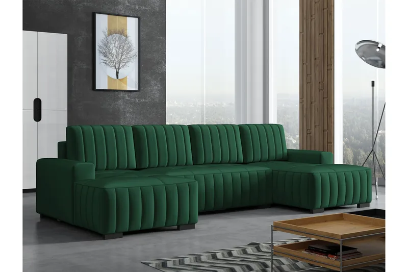 Esher Bäddsoffa Dubbeldivan 4-sits i Plysch - Grön - Products - Möbler - Soffa - Bäddsoffa - U bäddsoffa