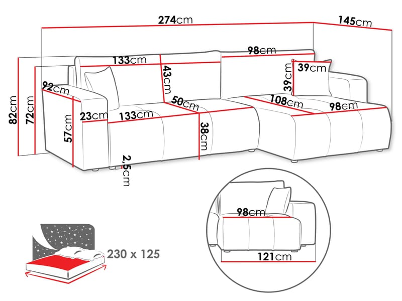 Flo Bäddsoffa med Divan 3-sits - Brun - Products - Möbler - Soffa - Bäddsoffa - Bäddsoffa divan