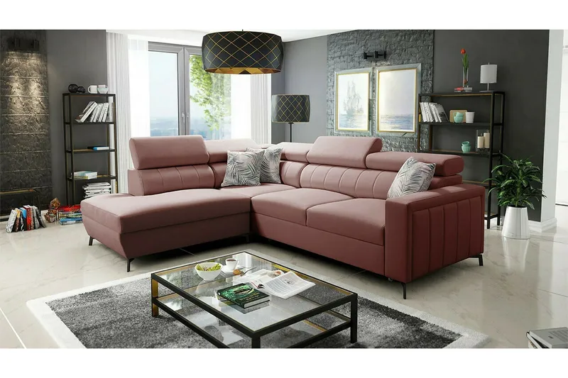 Galbally 3-sits Hörnbäddsoffa Light pink - Products - Möbler - Soffa - Bäddsoffa - Hörnbäddsoffa
