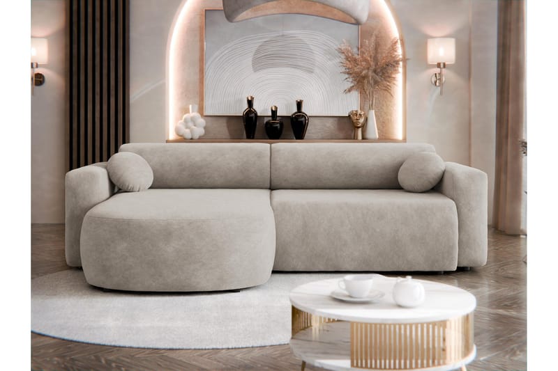 Hanish Bäddsoffa med Divan 3-sits i Plysch - Beige - Products - Möbler - Soffa - Bäddsoffa - Bäddsoffa divan