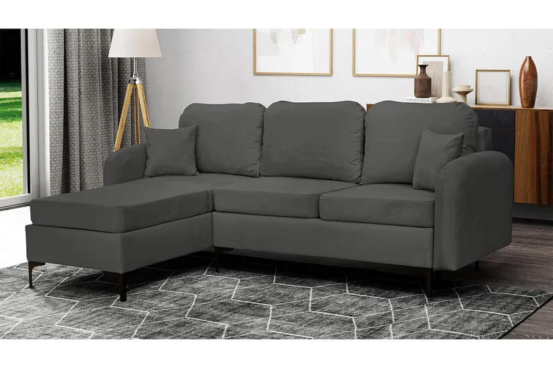 Knocklong 3-sits Hörnbäddsoffa Dark grey - Products - Möbler - Soffa - Bäddsoffa - Hörnbäddsoffa