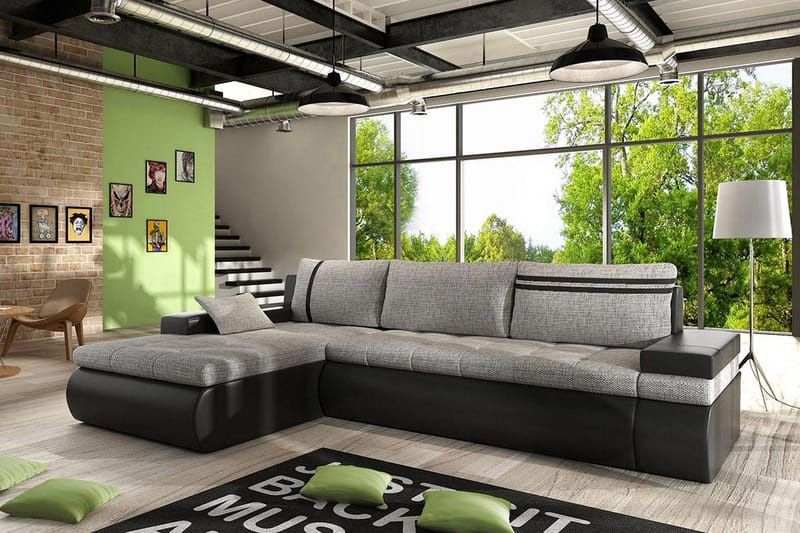 Lavona Divanbäddsoffa Vänster - Svart/Grå - Products - Möbler - Soffa - Bäddsoffa - Bäddsoffa divan