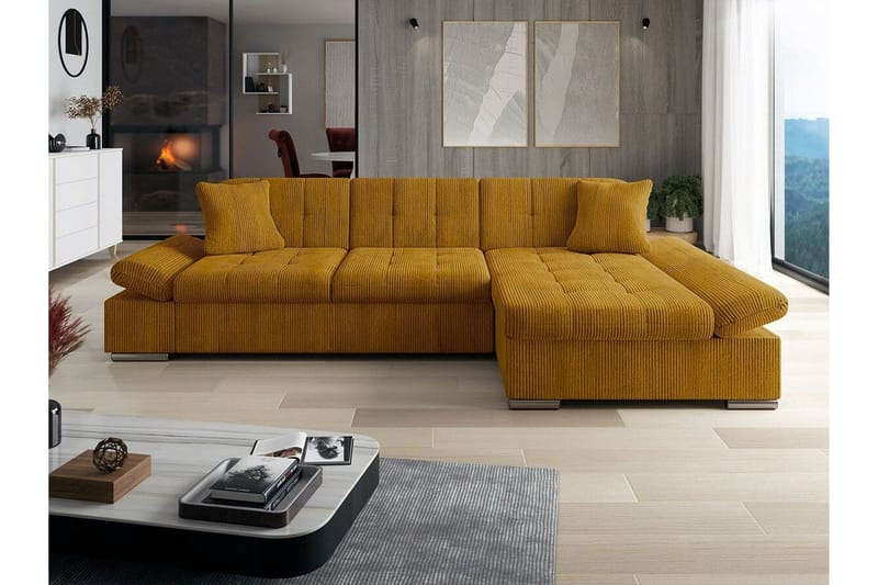 Lomux 3-sits Hörnbäddsoffa Dark yellow - Products - Möbler - Soffa - Bäddsoffa - Hörnbäddsoffa