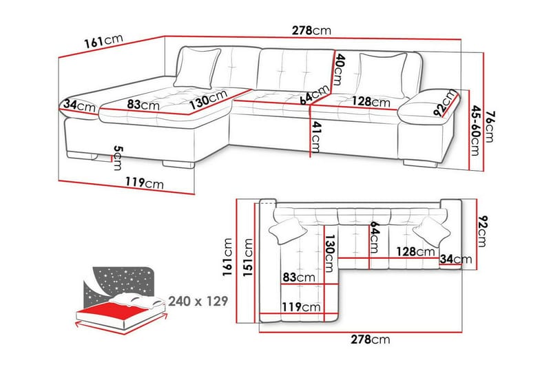 Lomux 3-sits Hörnbäddsoffa White - Products - Möbler - Soffa - Bäddsoffa - Hörnbäddsoffa