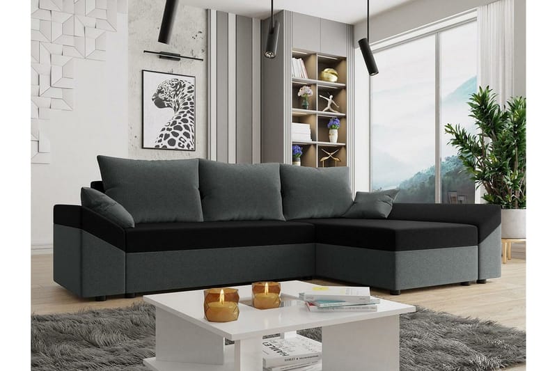 Midfeld 3-sits Hörnbäddsoffa Dark Grey/Black - Products - Möbler - Soffa - Bäddsoffa - Hörnbäddsoffa