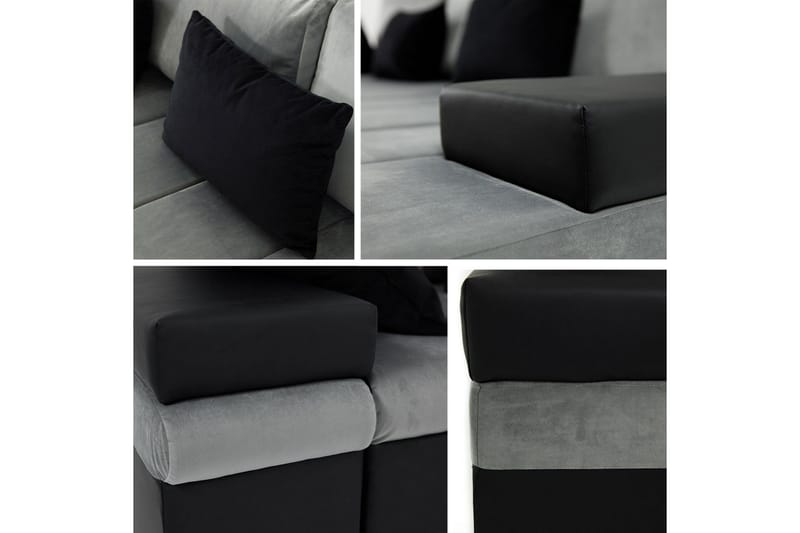 Naoma 3-sits Bäddsoffa med Divan L-formad Höger med Förvarin - Sammet/Grå - Products - Möbler - Soffa - Bäddsoffa - Bäddsoffa divan