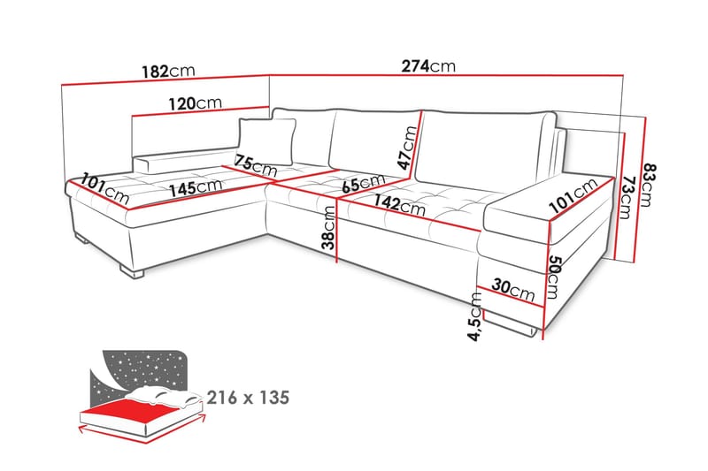 Naoma Bäddsoffa m. Divan 3-sits - Svart/Brun - Products - Möbler - Soffa - Bäddsoffa - Bäddsoffa divan