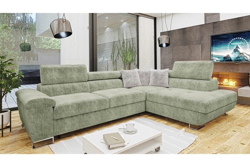 Reginia 4-sits Hörnbäddsoffa Light green - Products - Möbler - Soffa - Bäddsoffa - Bäddsoffa längsbäddad