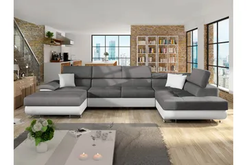 Reginia Bäddsoffa med Divan och Schäslong 4-sits i Konstläder - Vit/Grå - Products - Möbler - Soffa - Bäddsoffa - Bäddsoffa divan