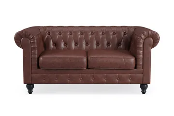 Chesterfield Lyx 2-sits Djup soffa konstläder - Mörkbrun PU - Products - Möbler - Soffa - Skinnsoffa