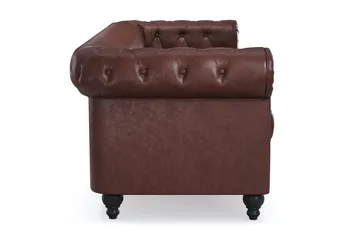 Chesterfield Lyx 3-sits Djup soffa konstläder - Mörkbrun PU - Products - Möbler - Soffa - Chesterfield soffa
