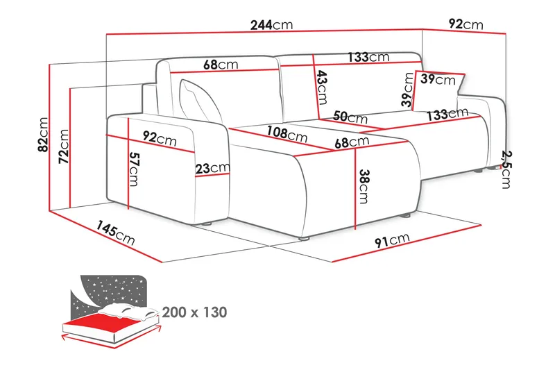 Barile Soffa med Divan 3-sits - Blå - Products - Möbler - Soffa - Divansoffa & schäslongsoffa - 3 sits soffa med divan