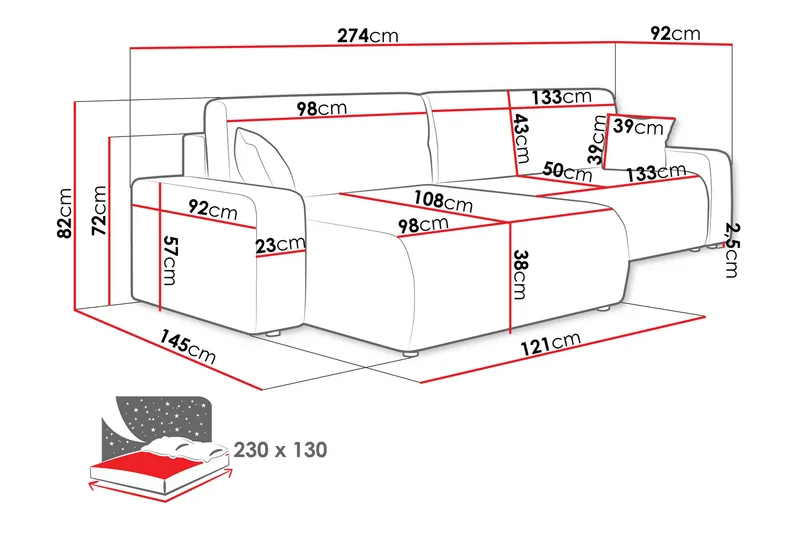 Barile Soffa med Divan 3-sits - Rosa - Products - Möbler - Soffa - Divansoffa & schäslongsoffa - 3 sits soffa med divan