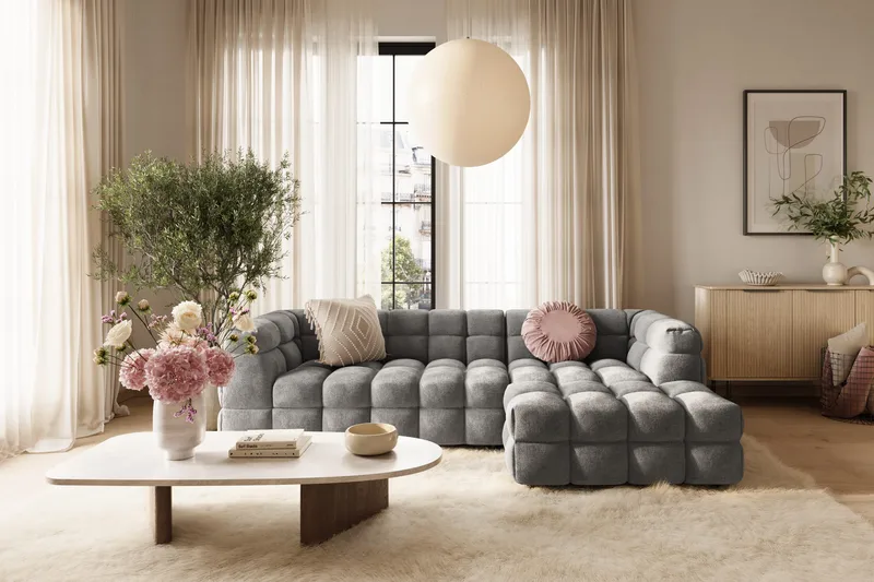 Elise 4-sits Bubblig Soffa med Divan Höger - Mörkgrå - Products - Möbler - Soffa - Divansoffa & schäslongsoffa - 4 sits soffa med divan