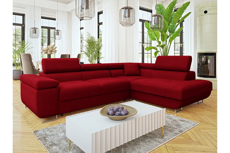 Gabina Soffa med Schäslong 3-sits - Röd - Products - Möbler - Soffa - Divansoffa & schäslongsoffa - 3 sits soffa med divan