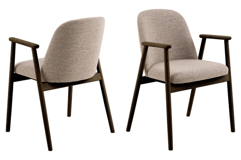 Reciclar Matstol i Bouclé med armstöd i ek trä, Mörkbrun/Greige