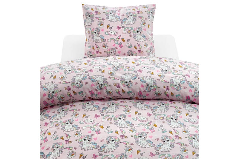 Påslakanset Enkelsäng 2-Dels Enhörning, Rosa