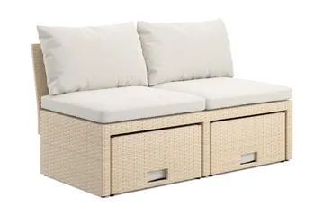 Bahamas Liten Balkongsoffa med dynor och pallar i konstrotting - Beige - Products - Utemöbler & utemiljö - Balkong & altan - Balkongmöbler - Balkongsoffa