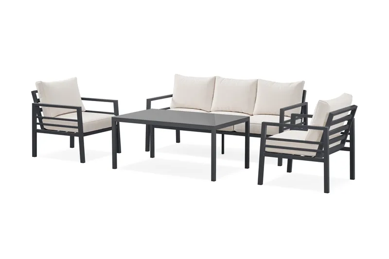Ariany 5-sits Soffgrupp Utomhus med vita dynor soffbord i aluminium - Svart - Products - Utemöbler & utemiljö - Loungemöbler - Loungeset & loungegrupp