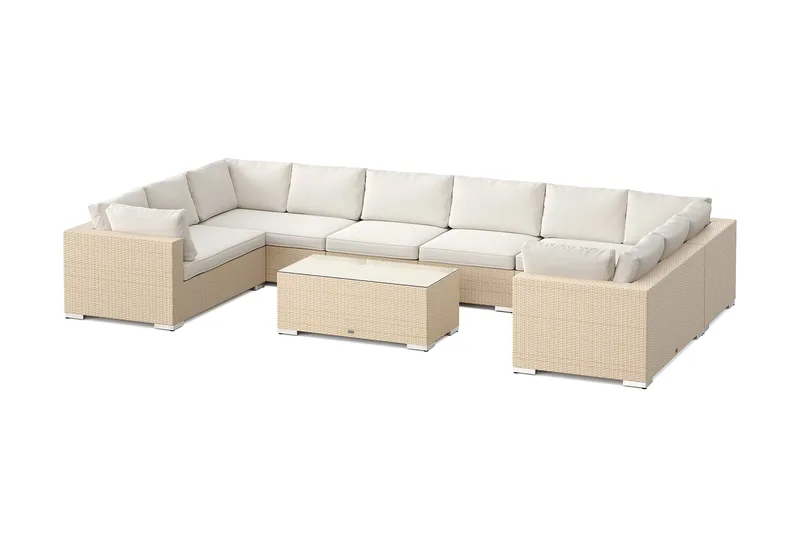 Bahamas U-formad utomhus loungegrupp med stängt avslut, 10-sits med bord, Beige