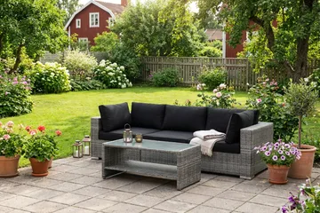 Bahamas utesoffa 3-sits med bord och hylla - Grå - Products - Utemöbler & utemiljö - Loungemöbler - Loungeset & loungegrupp