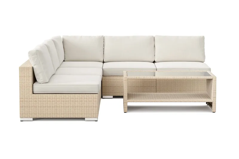 Bahamas utomhus hörnsoffa 5-sits vändbar med öppet avslut och bord med hylla - Beige - Products - Utemöbler & utemiljö - Loungemöbler - Loungeset & loungegrupp