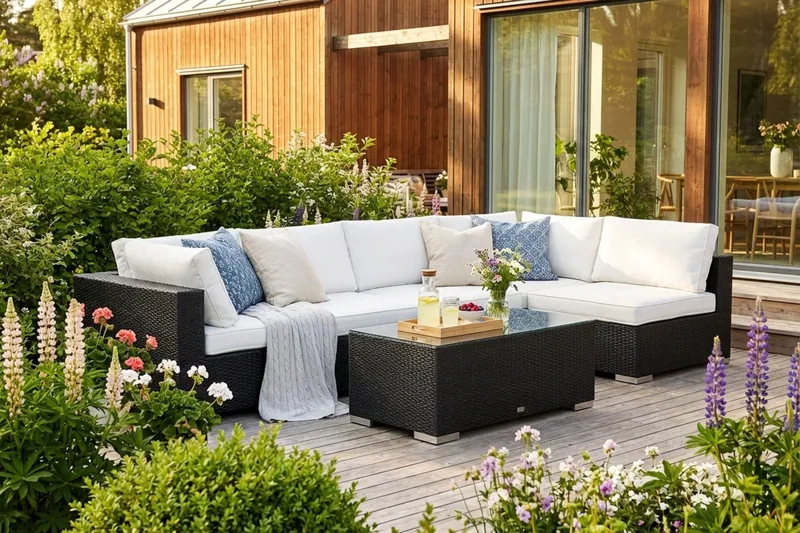 Bahamas utomhus loungegrupp 6-sits med vändbar schäslong och bord - Svart - Products - Utemöbler & utemiljö - Loungemöbler - Loungeset & loungegrupp