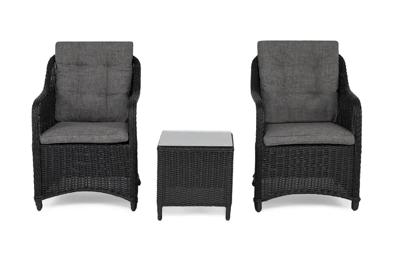 Marcus Caféset med 2 Fåtöljer m Dyna - Svart - Products - Utemöbler & utemiljö - Loungemöbler - Loungestol utomhus