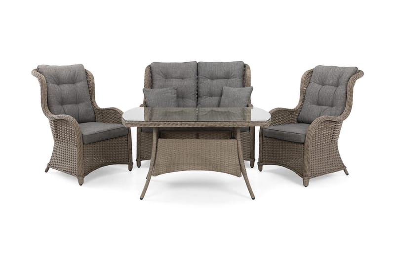 Marcus Soffgrupp 2-sits Ink. Fåtöljer, Brun / Gråa dynor